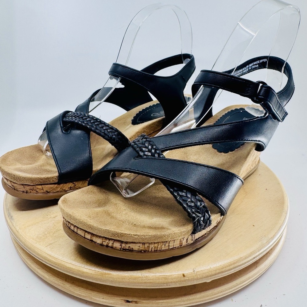 Baretraps Farah Womens 7.5 Black Strappy Wedge Casual Sandals Shoes